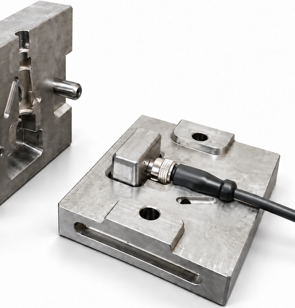 Open two-part mold with a cable assembly